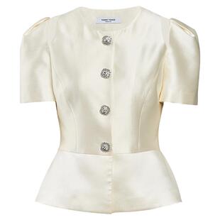 【明星同款】糖力 法式千金风 轻奢塔夫绸短袖挖空露肩上衣女夏季