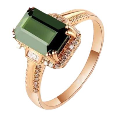 天然方形绿碧玺戒指女