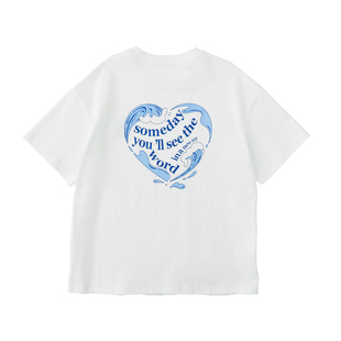 棵初26年夏季新款亲子中大女童爱心图案印花短袖T恤纯棉宽松上衣