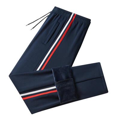 学生校服裤冬加绒蓝白两条杠直筒