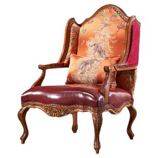 美式实木沙发椅真皮老虎椅书房办公电脑椅欧式休闲大班椅子洽谈椅