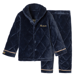 顶呱呱顶瓜瓜儿童珊瑚绒家居服男孩秋冬厚男童三层夹棉法兰绒睡衣