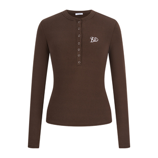 MosesQueen魔西女王咖色半开领打底衫女内搭加绒加厚长袖t恤上衣