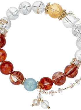 红胶花海蓝宝手饰白阿塞黄水晶手串闺蜜淡水珍珠手链女款2025新款