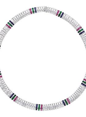 摩邦珠宝红黄蓝锆石三色满圈项链饰品镀18K金女款生日节日礼物