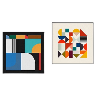 多巴胺客厅装饰画小众艺术沙发背景挂画餐厅彩色几何抽象卧室壁画