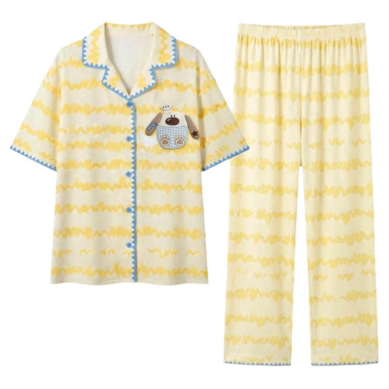 睡衣女夏季卡通小狗条纹家居服薄