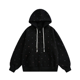 TIRED美式潮流彩色波点开衫卫衣2026春季新款情侣连帽外套上衣潮