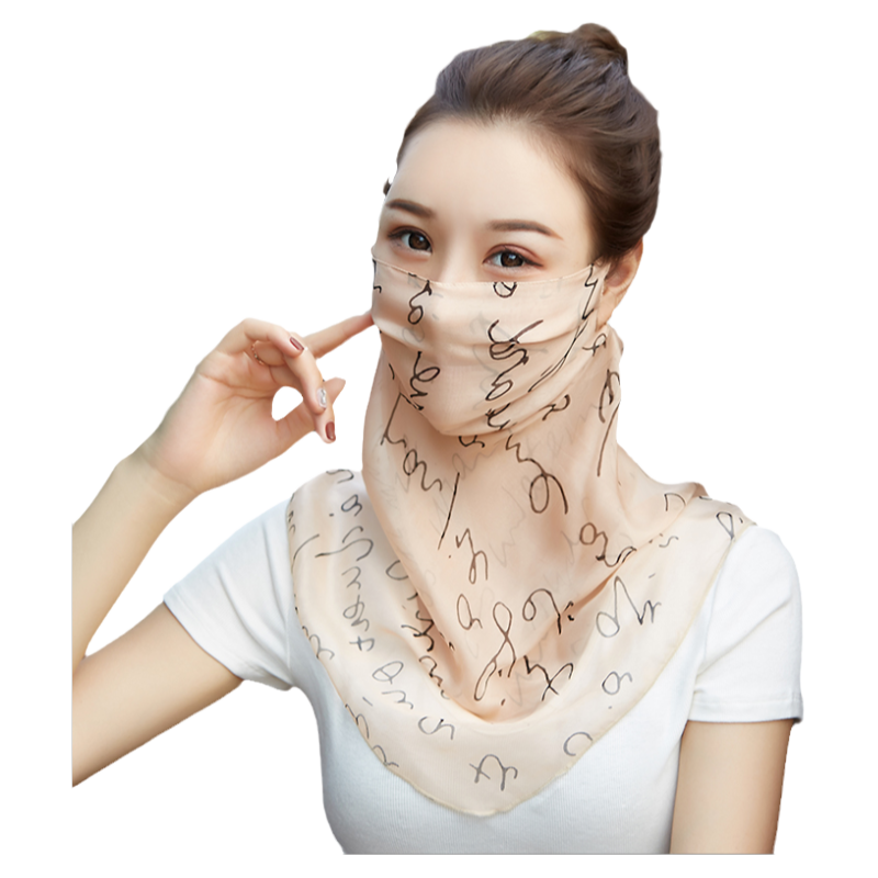 100%桑蚕丝真丝面纱透气口罩护颈一体女防晒面罩夏薄丝巾遮阳披肩