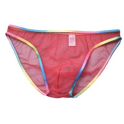 男士三角内裤网纱全透明镂空彩虹