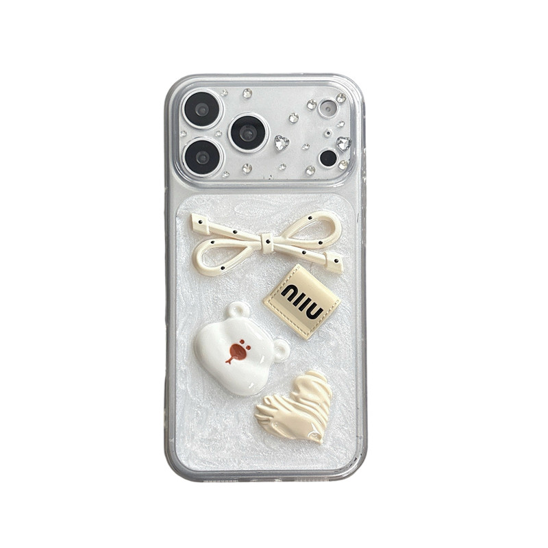 秒变奶白大蝴蝶结苹果iPhone手机壳蝴蝶结熊头装饰保护套女款适用于苹果17 16 15 14 13手机