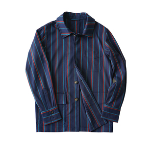 THE REFINERY联名款男士透气翻领工装外穿条纹长袖G9百搭夹克外套