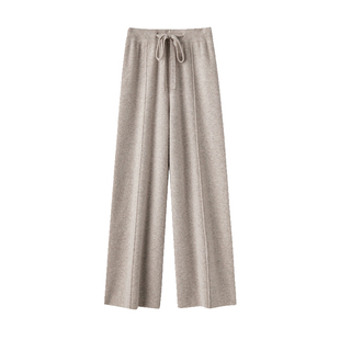 三良晨晨 全羊毛加厚阔腿直筒针织裤女23秋冬新松紧腰抽绳休闲裤