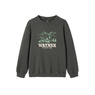 韦恩泽维尔加肥加大宽松大码冬男圆领休闲登山印花加绒厚卫衣9350