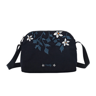 法姿时尚女包小布包斜挎包女帆布刺绣百搭单肩小包轻便旅游妈妈包