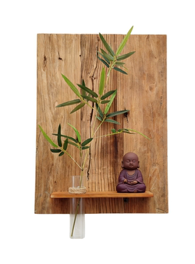 侘寂风原木立体挂画实木壁挂花瓶