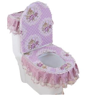 田园蕾丝布艺马桶垫马桶三件套坐便器套拉链式马桶罩3件套四季通