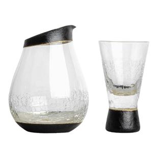 鳥羽俊行冰裂纹片口杯子日式玻璃茶酒器飞鸟制茶24K金箔漆石目塗