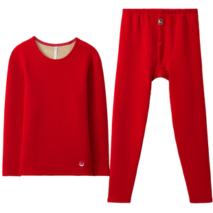 红豆红情侣内衣套装本命年女红色女秋冬加绒加厚属蛇抗静电A类棉