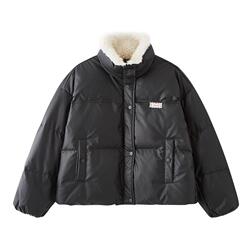 三福皮衣羽绒服2025新款冬季毛绒翻领宽松蛋白皮短外套女装844348