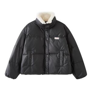 三福皮衣羽绒服2025新款冬季毛绒翻领宽松蛋白皮短外套女装844348