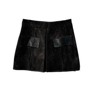 买手店冬厚款复古短款拼皮裙裤 正面半开叉防走光酷飒街头风A字裙