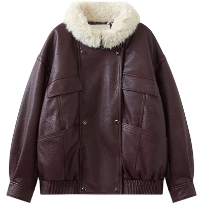 播摩登复古短款翻领皮衣羽绒服女冬季时髦外套DDS4RD5241