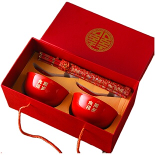 中式婚庆陶瓷干亲碗宝宝周岁礼陶瓷红色碗闰年礼品定制精美礼盒装