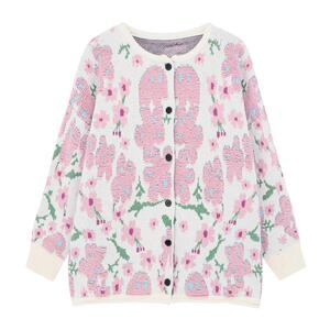 Basic House/百家好重工撞色提花毛衣开衫秋冬新款圆领针织外套女