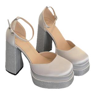 不累脚主婚纱婚鞋神器新款小个子粗跟防水台高跟鞋主持演出宴会鞋