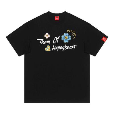 查尔斯桃心花朵涂鸦纯棉短袖T恤