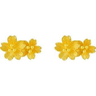 周六福黄金耳饰女计价足金婚嫁格桑花结婚求婚三金耳钉婚嫁三金