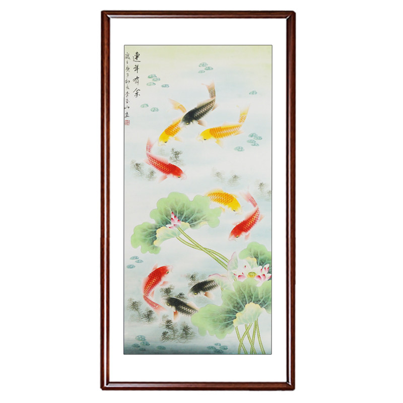 九鱼图花卉带框入户定制装饰画