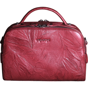 藏皮客包包女式2025冬新款双拉链头层牛皮手提斜挎包真皮保龄球包