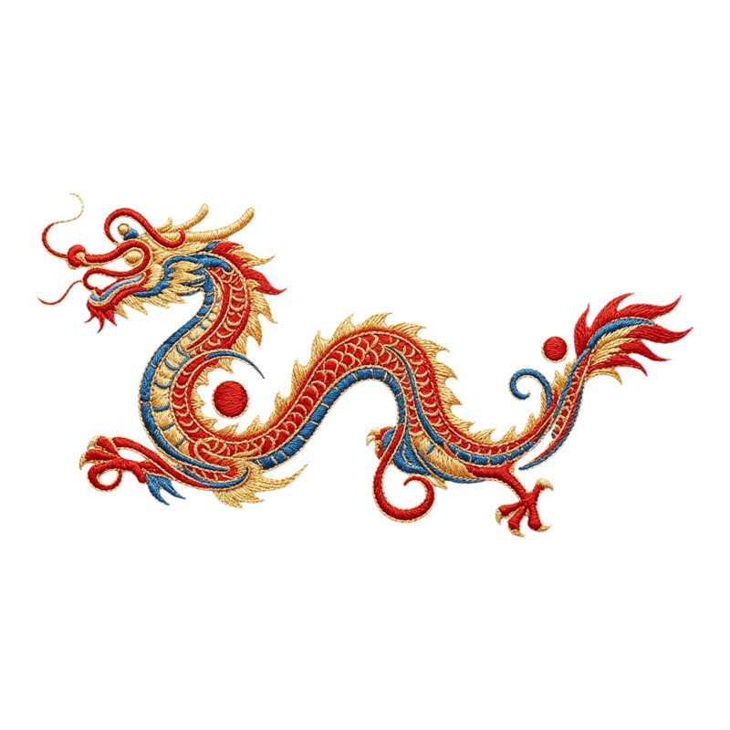 中式瑞兽龙凤麟貔刺绣背胶水溶膜
