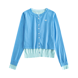 riverstone plus 假两件开衫圆领毛衣女春季撞色百搭针织衫上衣