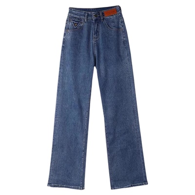 直筒牛仔裤女高腰梨型显瘦阔腿裤