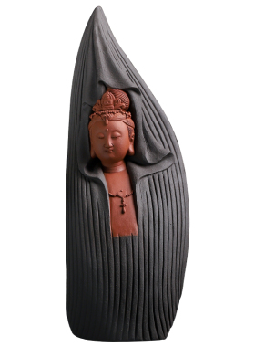 张明贵大师作品陶瓷一叶观音摆件