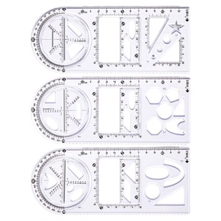 中小学多功能绘图尺子高中生可旋转数学函数几何图形尺套装三角直尺椭圆格尺量角圆规画圆镂空手抄报设计模板
