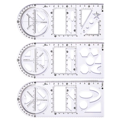 中小学多功能绘图尺子高中生可旋转数学函数几何图形尺套装三角直尺椭圆格尺量角圆规画圆镂空手抄报设计模板