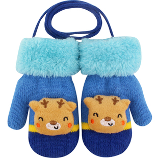 儿童手套秋冬宝宝加绒加厚女童保暖挂脖连指男孩卡通包指学生防寒