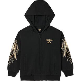 BOY童装 春秋季儿童潮牌百搭连帽开衫卫衣纯棉外套男女童中大童