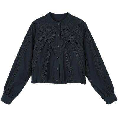 MOUSSY 2026夏季新品甜酷风蕾丝拼接短款立领衬衫女028JSA30-1063