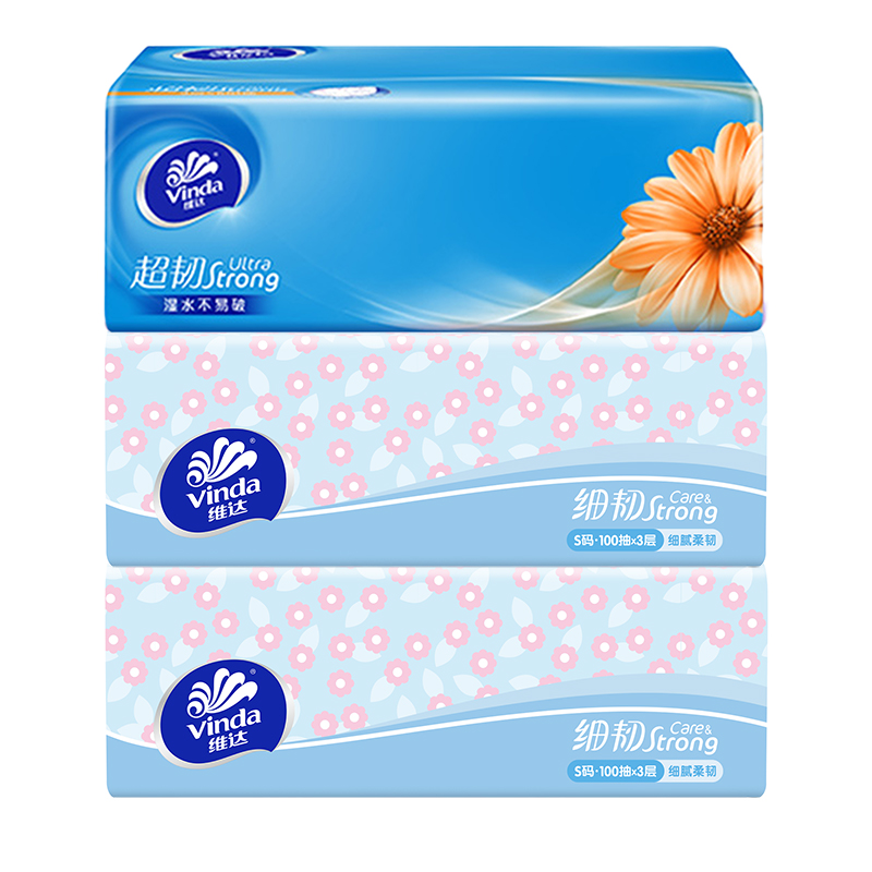 维达超韧小雏菊抽纸真S码100抽3包纸巾家用面巾纸无香纸抽