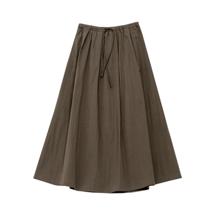 KNgs 秋季复古风法式宽松纯色松紧腰大摆伞裙A字裙长款半身裙女