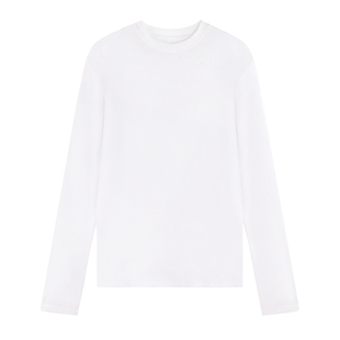 pusumede人手一件 白色圆领针织打底衫女内搭长袖T恤宽松百搭上衣