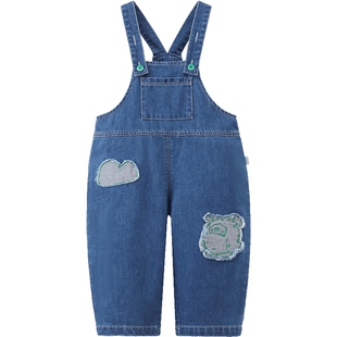 [防褪色]齐齐熊宝宝背带裤牛仔春秋款男童裤子2026新款儿童直筒裤