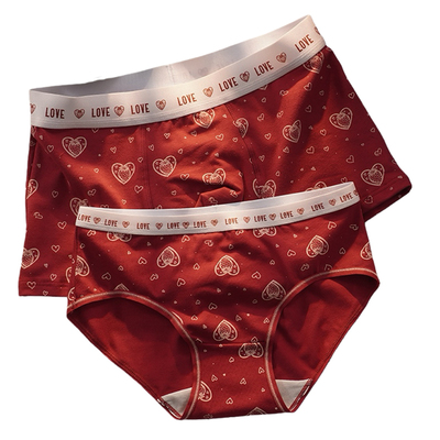 甜米家新款2条装情侣内裤红色结婚本命年一男一女内衣纯棉套装