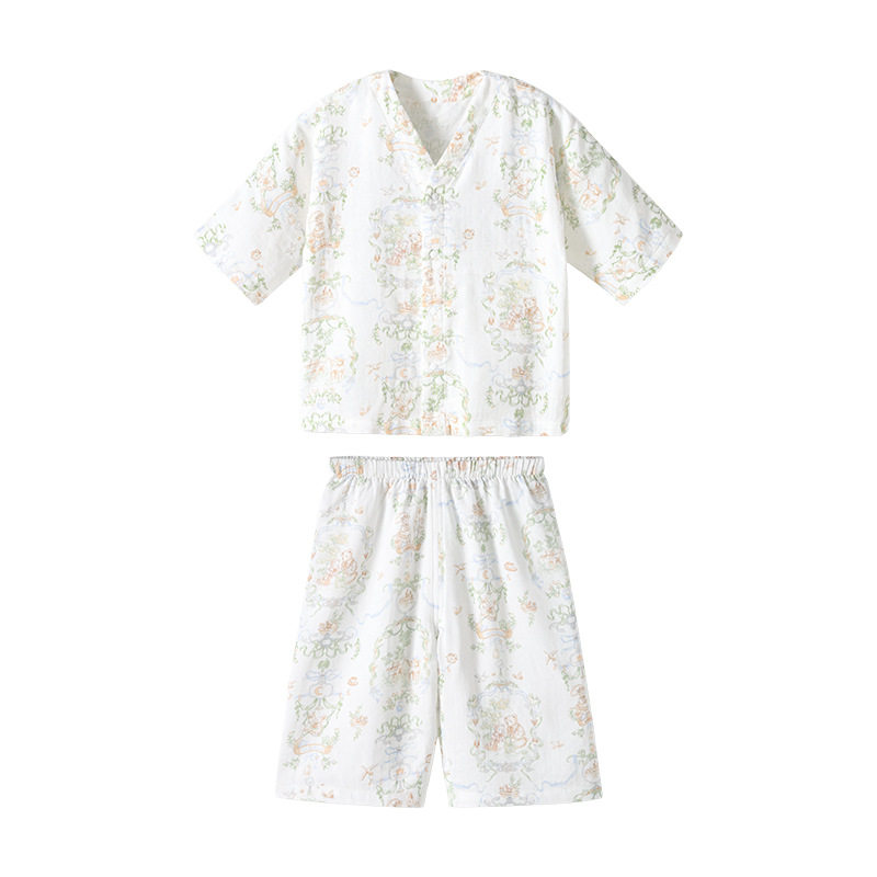 贝肽斯夏季胎脂皮亲子睡衣套装女