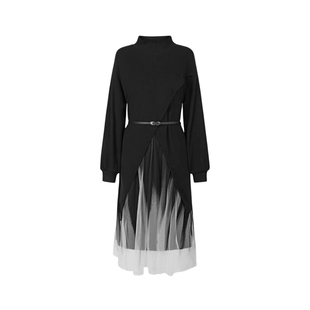 sdeer圣迪奥冬季女装高领收腰晕染网纱针织连衣裙S234Z1256